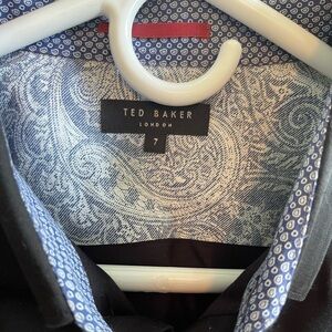 Ted Baker Black Long-Sleeve Button-Down Dress Shirt with Blue Paisley Collar